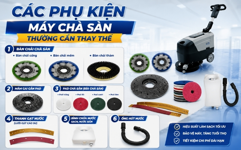 Các phụ kiện máy chà sàn thường cần thay thế
