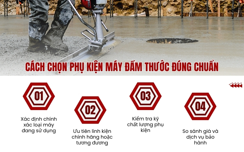 Cách chọn phụ kiện máy đầm thước đúng chuẩn